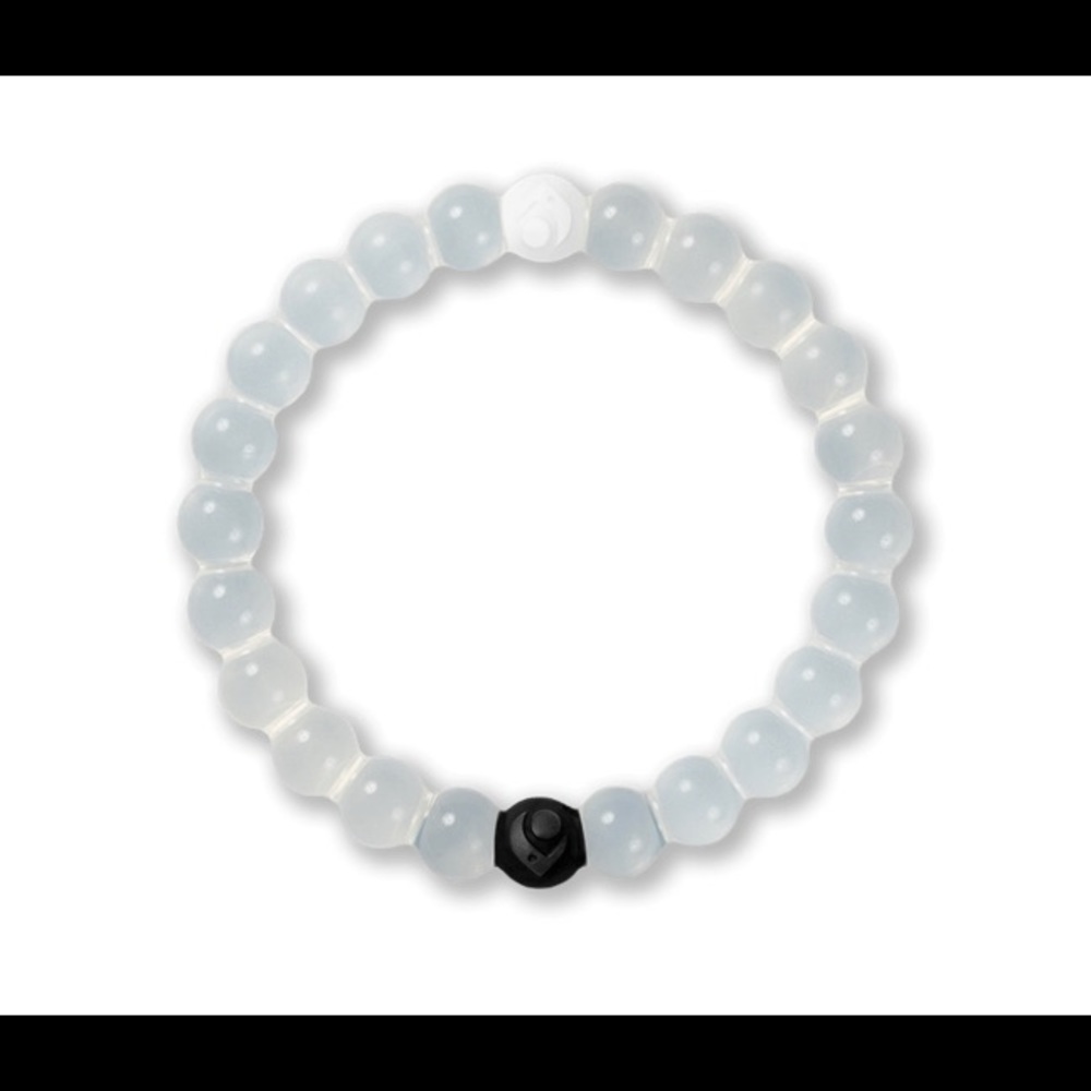3 lokai bracelets (clear, pink, and blue)